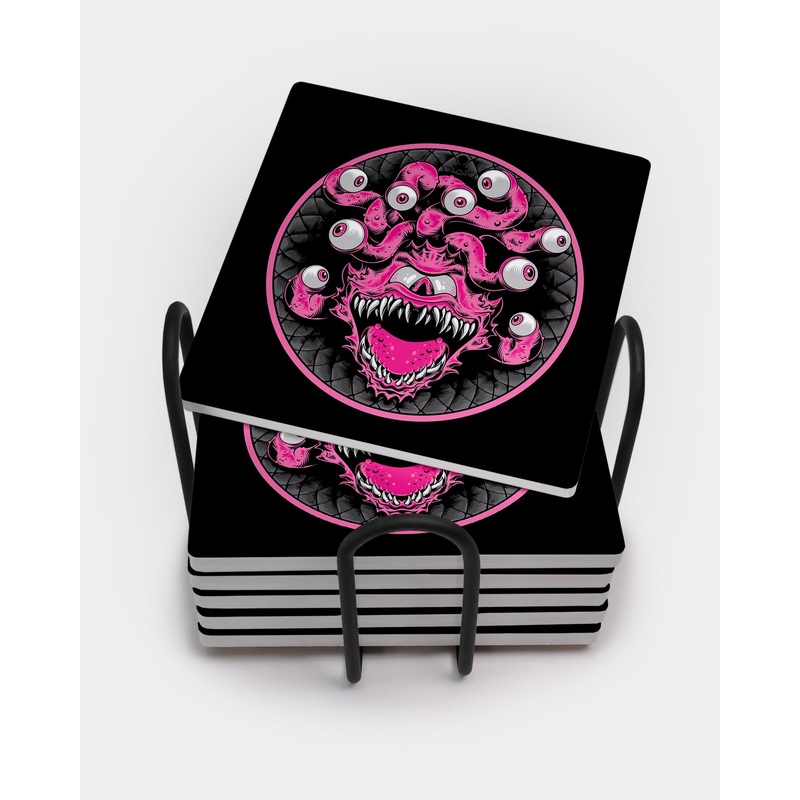 Pink Beholder Square Coaster Set