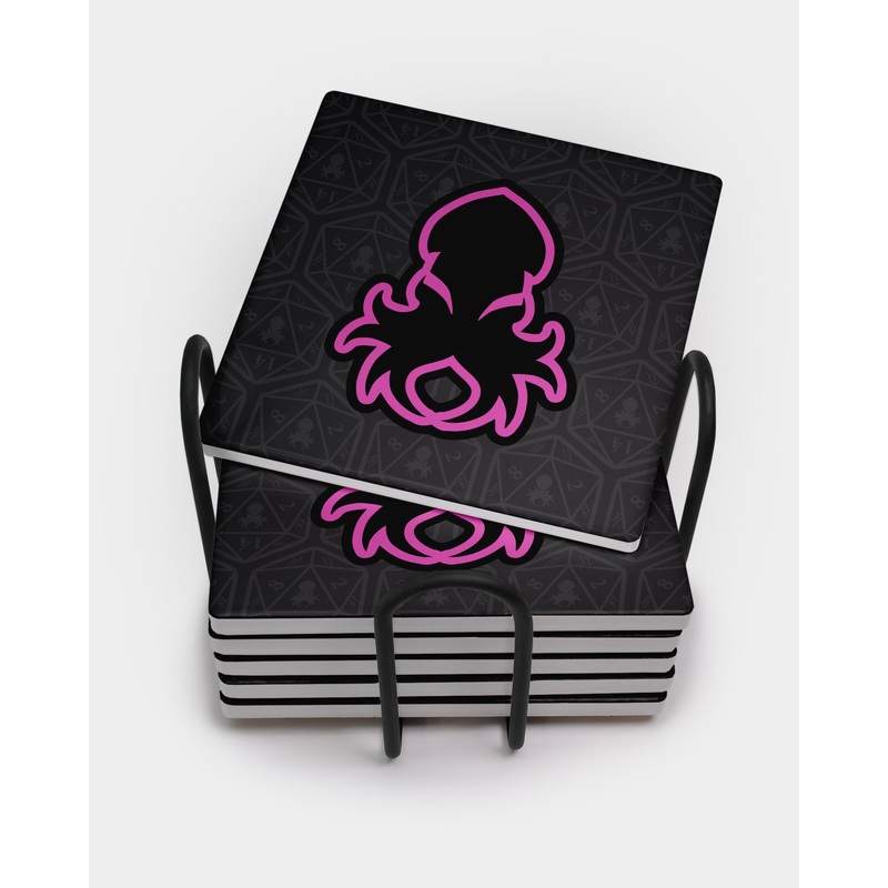 Pink Kraken Square Coaster Set