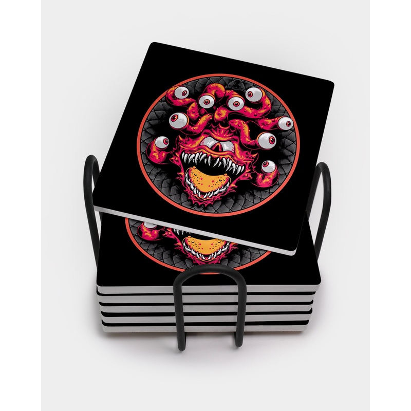 Red Beholder Square Coaster Set