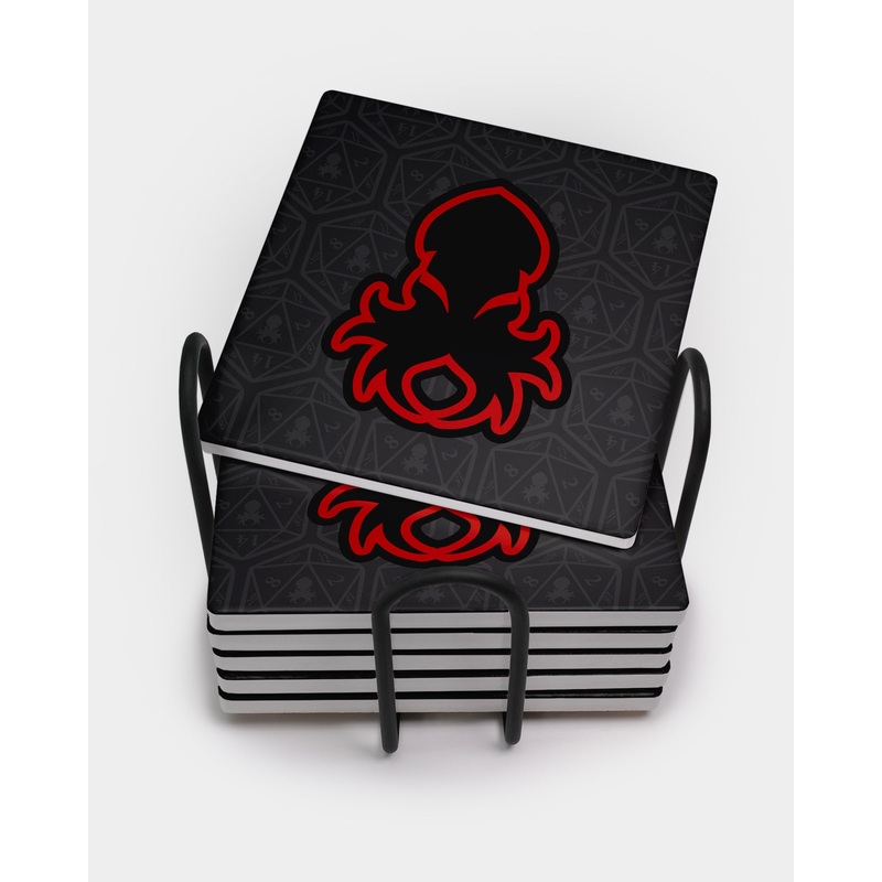 Red Kraken Square Coaster Set