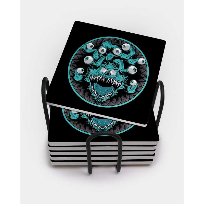 Teal Beholder Square Coaster Set