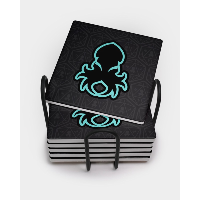 Teal Kraken Square Coaster Set