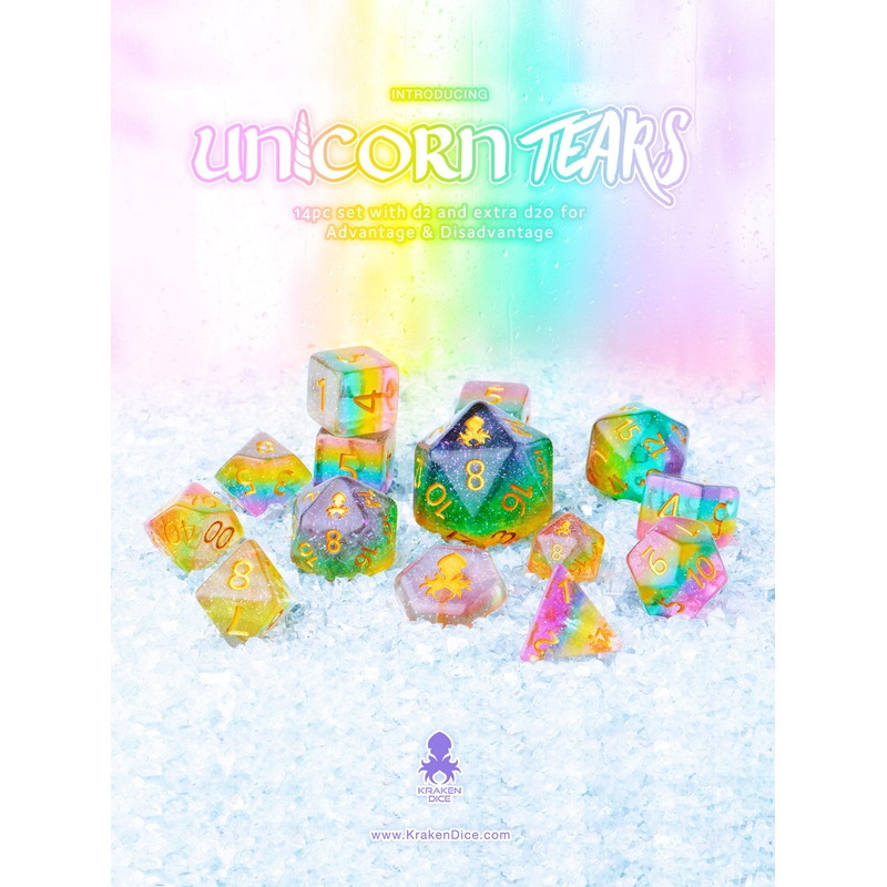 Unicorn Tears 14pc Layered Glitter Dice Set Inked in Gold