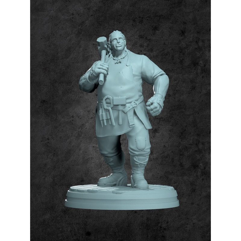 Urag (Half Orc Blacksmith) Miniature for Tabletop RPGs