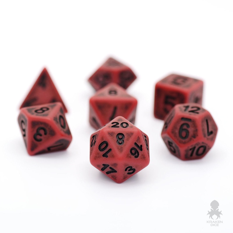 Ancient Red 7pc Dice Set Inked in Black