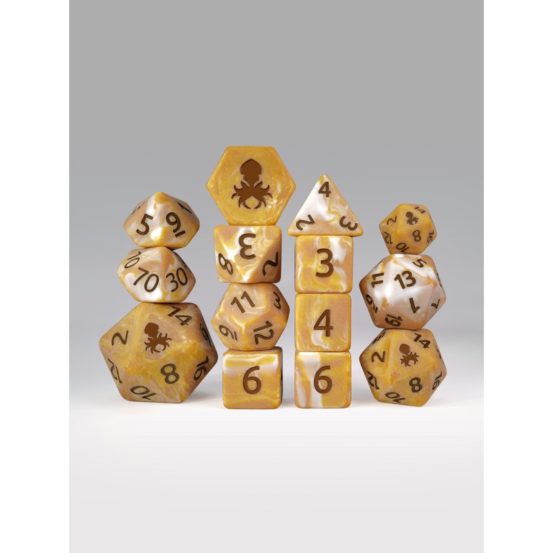 Caramel Latte 14pc Matte Dice Set Inked in Brown