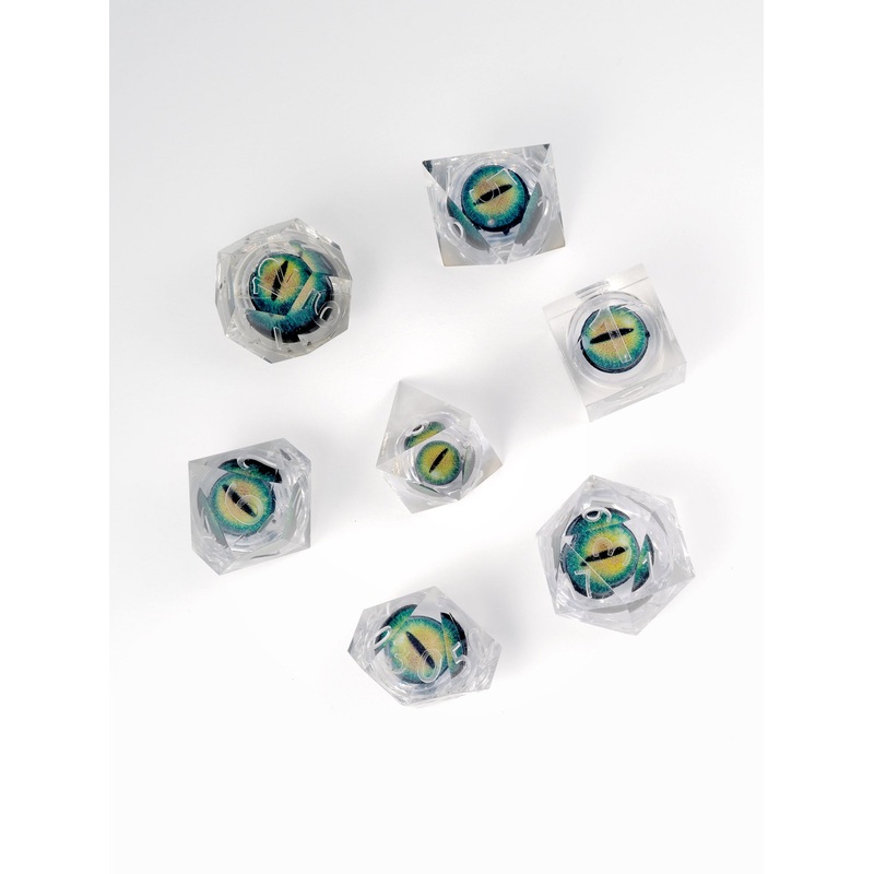 Dragon Eye 7pc Sharp Edge Liquid Core Dice Set Uninked