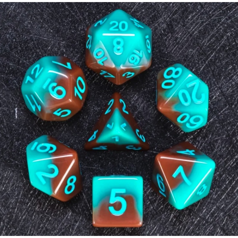 Dripping Sky 7pc Dice Set inked in Teal
