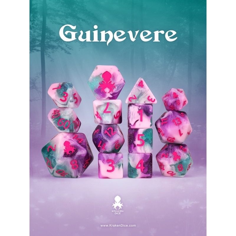 Guinevere 14pc Dice Set Inked in Pink