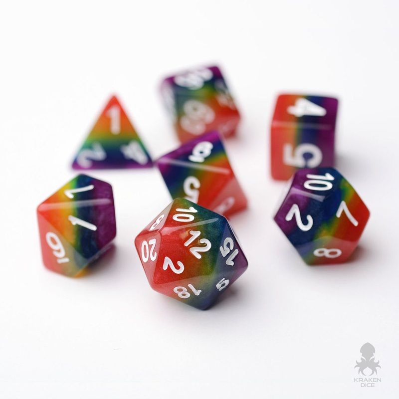 Lucky Charms Rainbow 7pc Dice Set Inked in White
