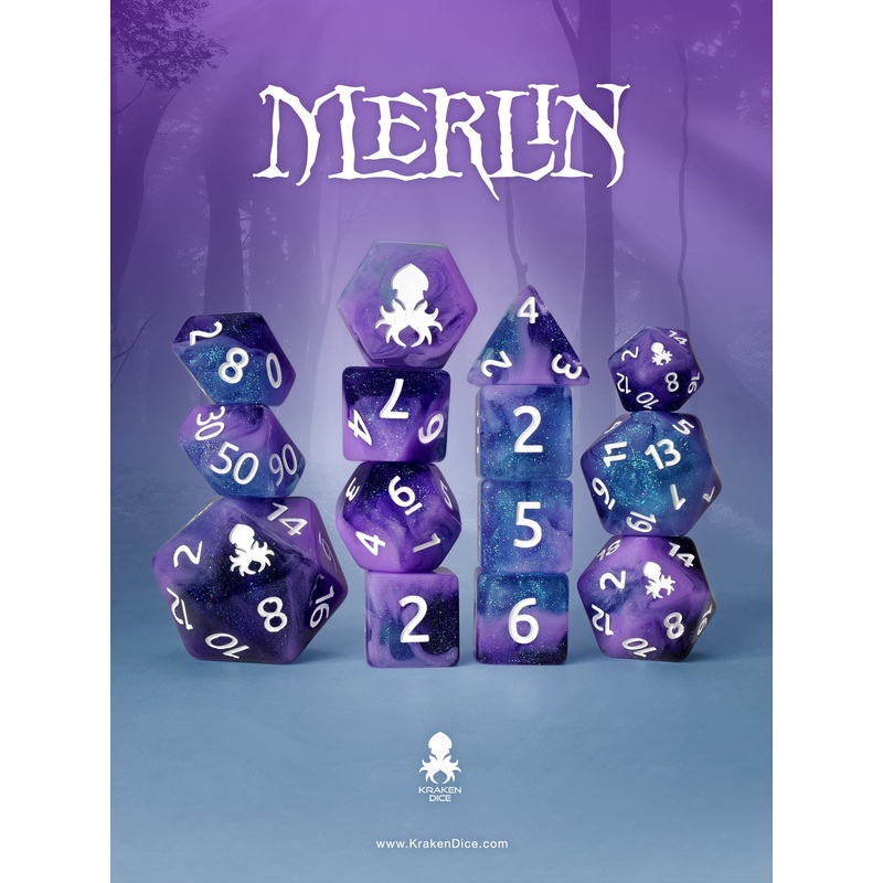 Merlin 14pc Dice Set Inked in White