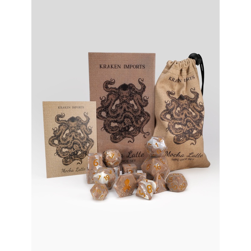 Mocha Latte 14pc Matte Dice Set Inked in Caramel