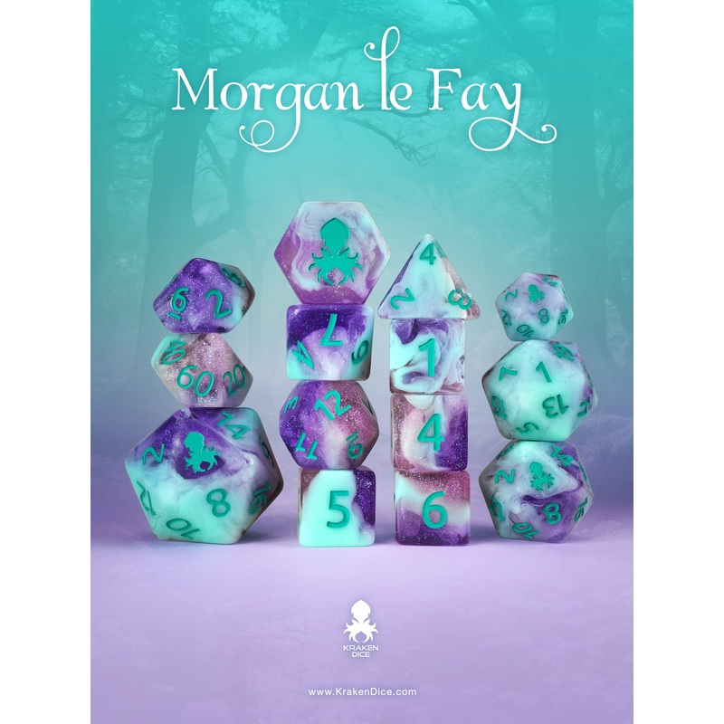 Morgan la Fay 14pc Dice Set Inked in Teal