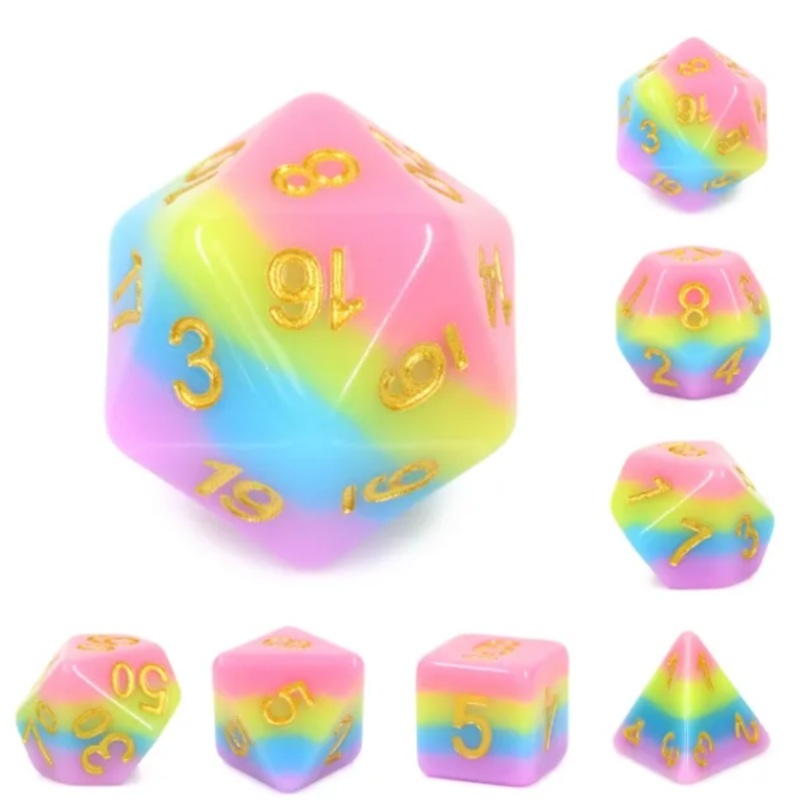 Rainbow Bridge 7pc Dice Set Inked in Gold