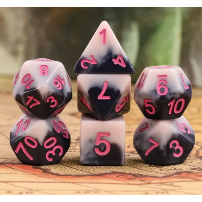 Sakura Mountain 7pc Dice Set inked in Pink