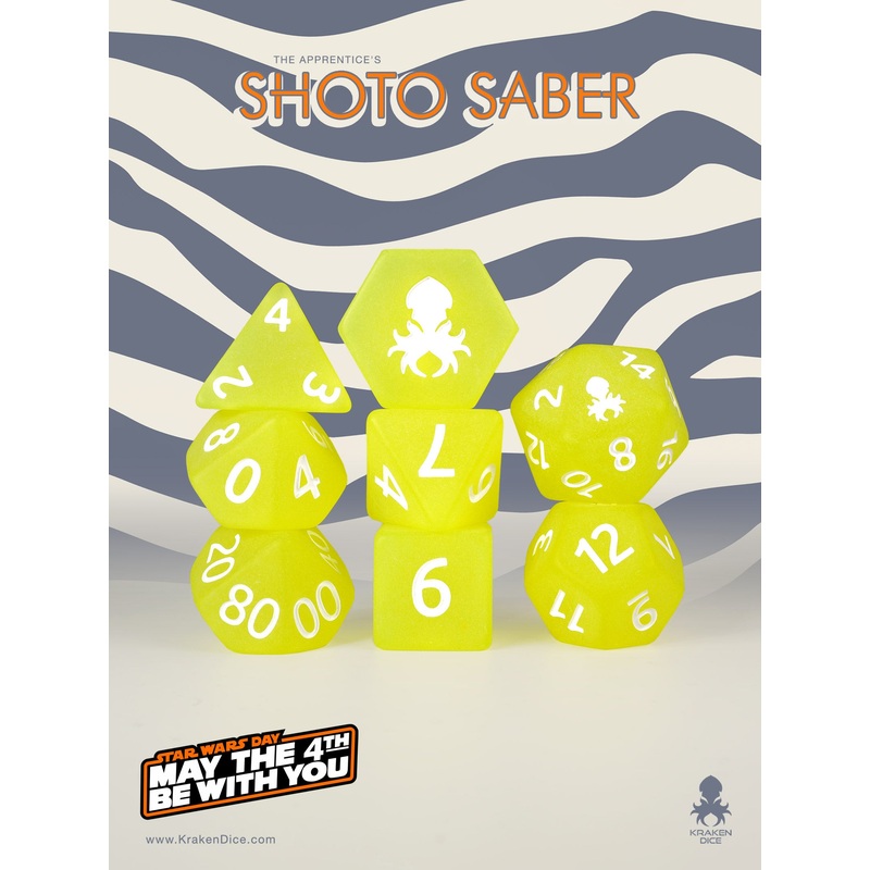 Shoto Saber 8pc Dice Set inked in White
