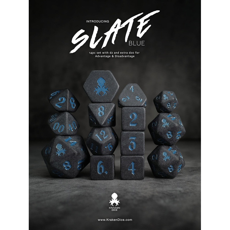 Slate: Blue 14pc TTRPG Blue Ink Matte Dice Set