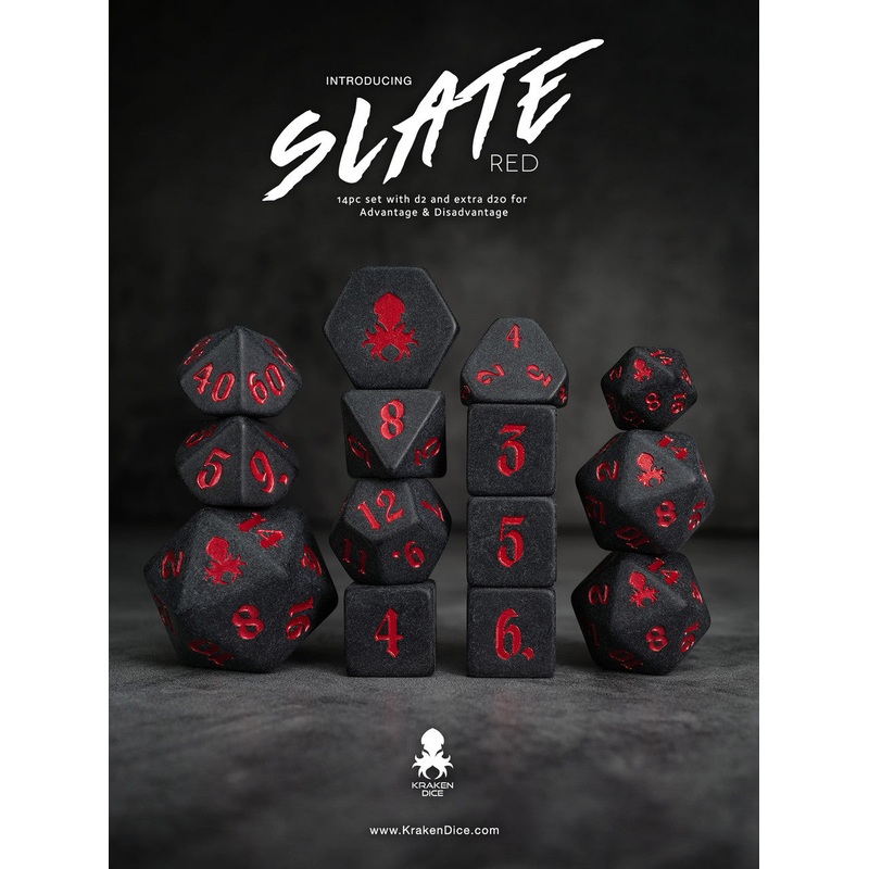 Slate: Red 14pc TTRPG Red Ink Matte Dice Set