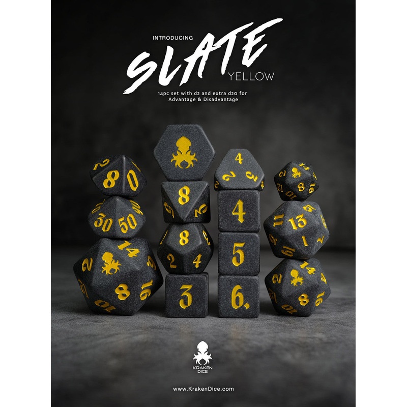 Slate: Yellow 14pc TTRPG Yellow Ink Matte Dice Set