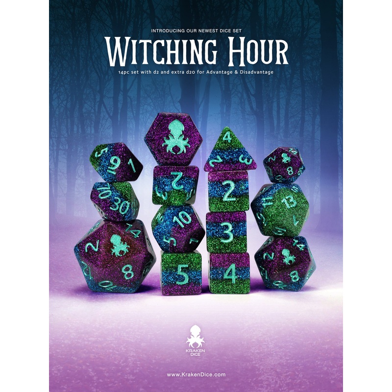 Witching Hour 14pc Dice Set Inked in Teal