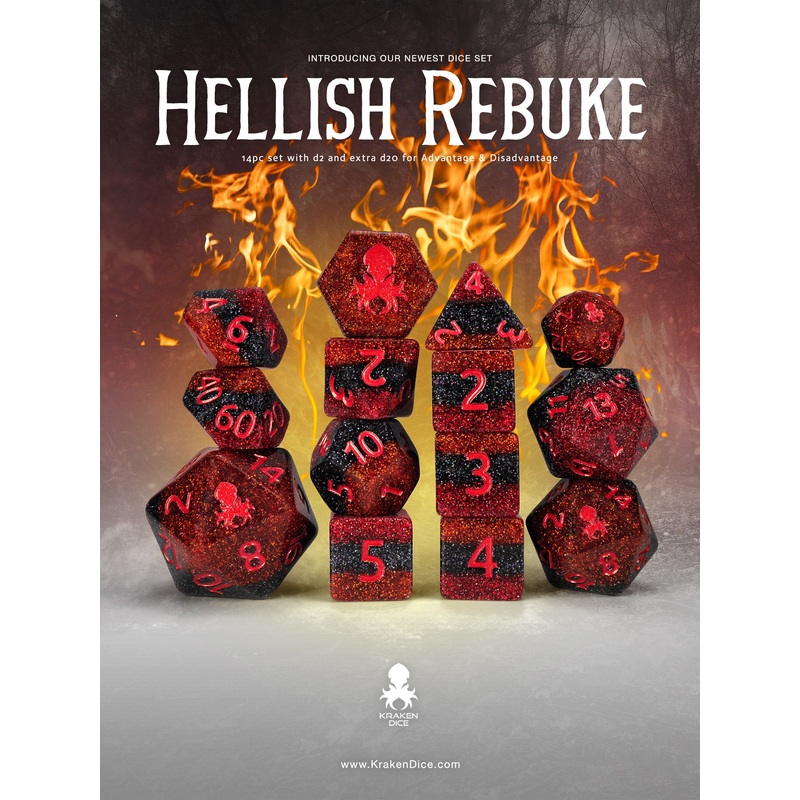 Hellish Rebuke 14pc Dice Set Inked in Red