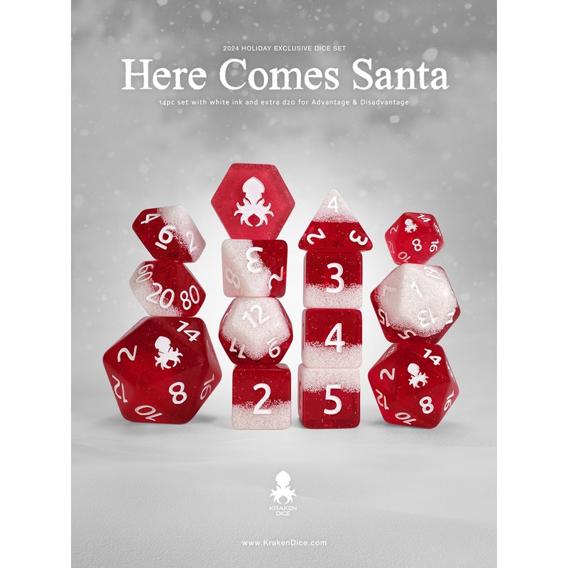 Here Comes Santa 14pc Dice Set Inked in White
