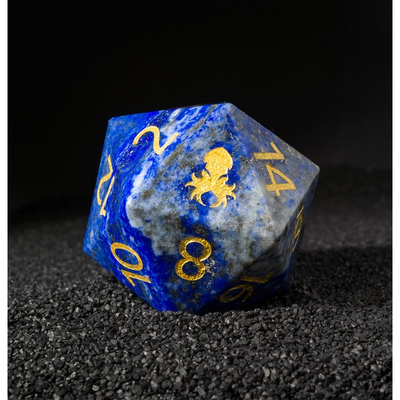40mm Lapis Lazuli Semi-Precious Single D20 with Kraken Logo