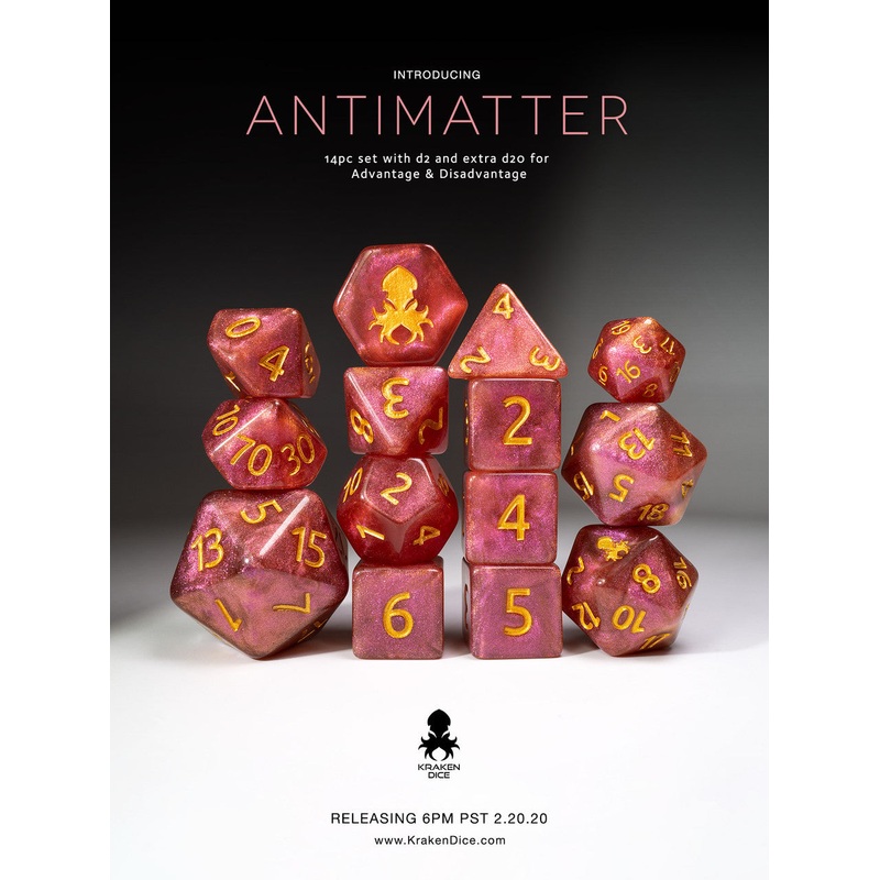 Antimatter Pink Shimmer 14pc Gold Ink Dice Set