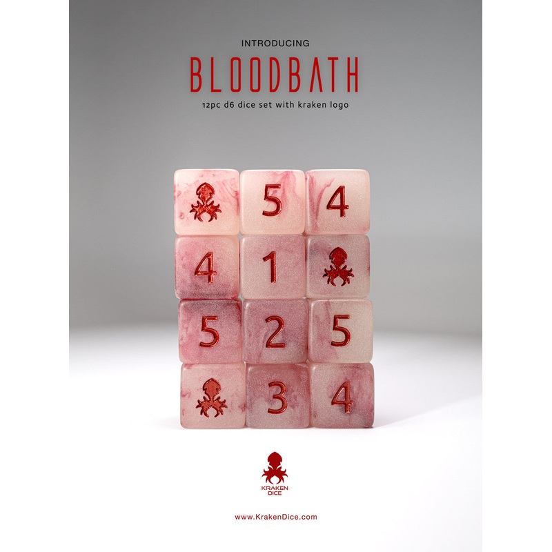Bloodbath 12pc D6 Glow in the Dark Kraken Logo dice set