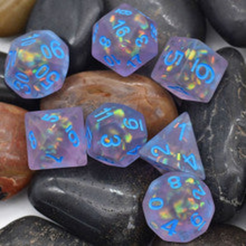 Blue Frosted Mermaid Dice with Blue Ink 7pc Polyhedral Dice Set