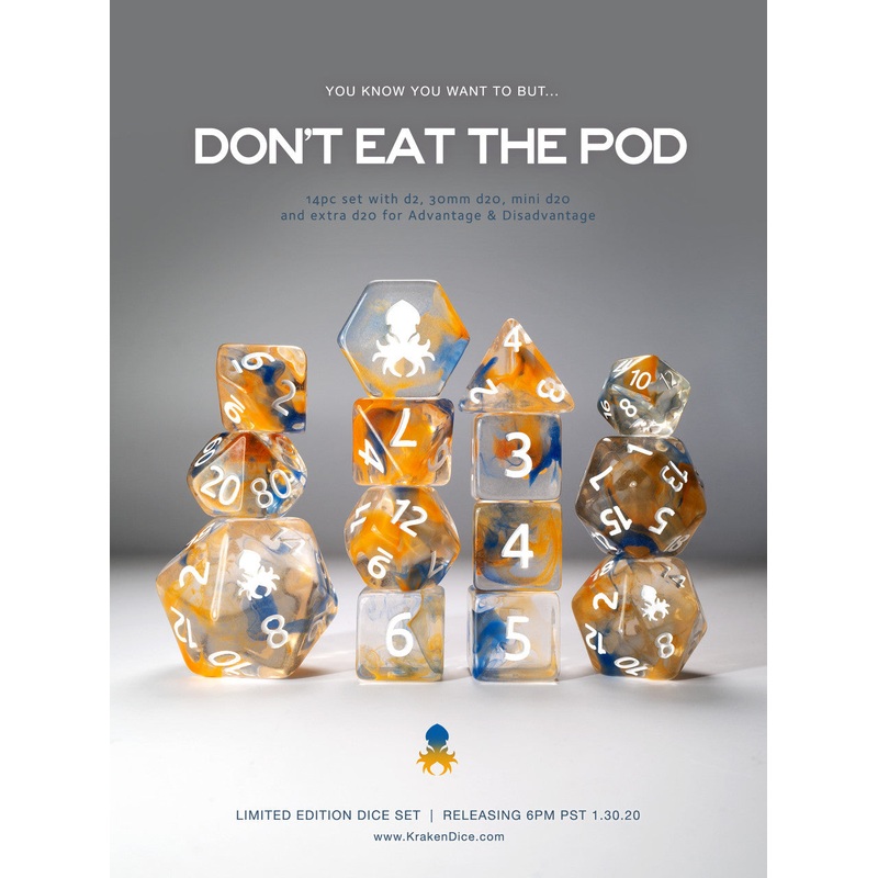 Don't Eat the Pod Vapor 14pc Dice Set Inked in White
