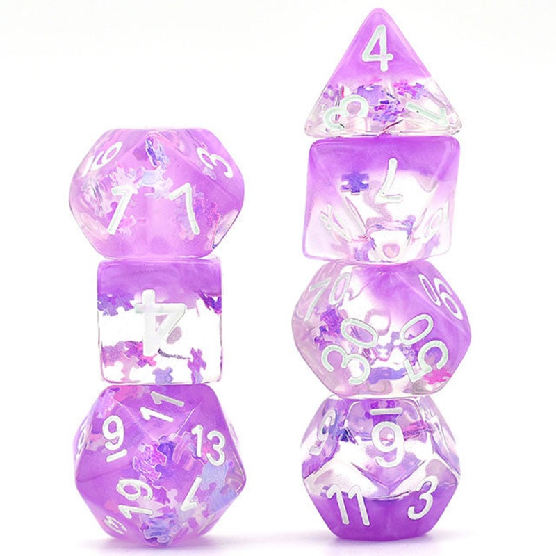 Dreamlike Purple Puzzle Filled 7pc Polyhedral Dice Set