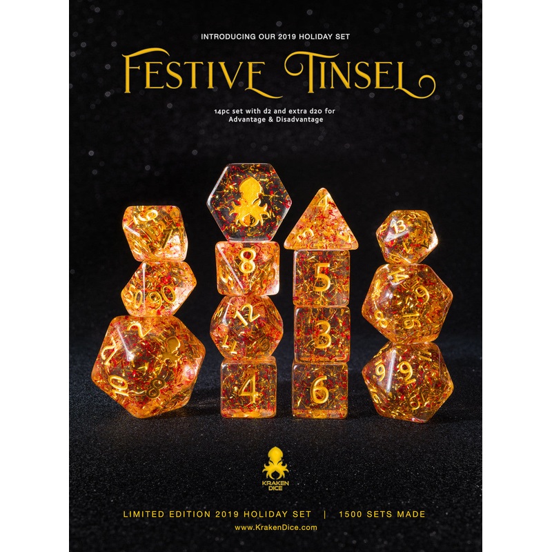 Festive Tinsel 2019 Kraken Holiday Exclusive 14pc Polyhedral Dice Set