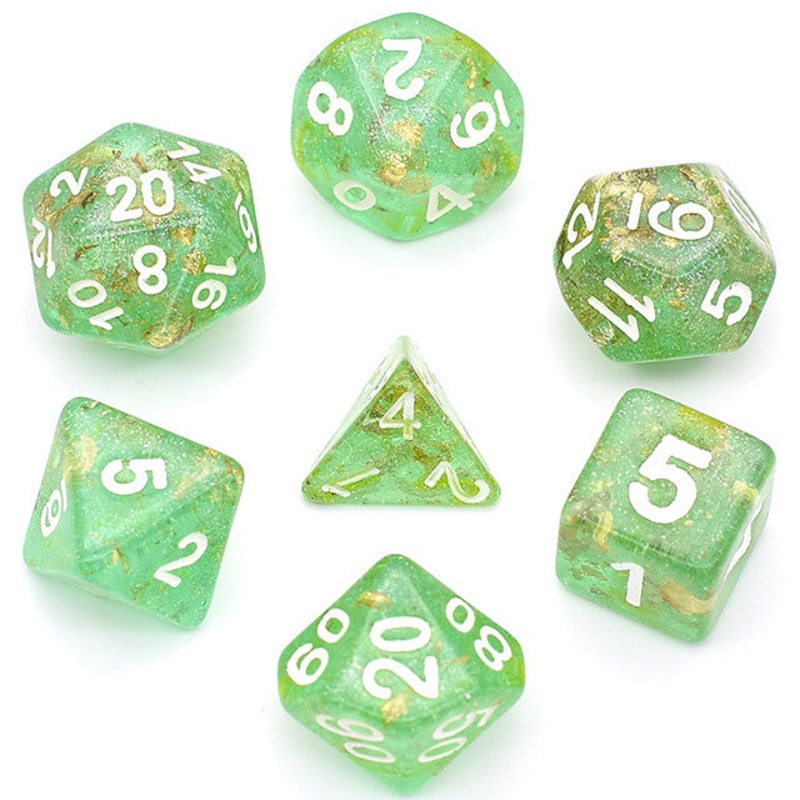 Green Shimmer Gold Foil 7pc Dice Set