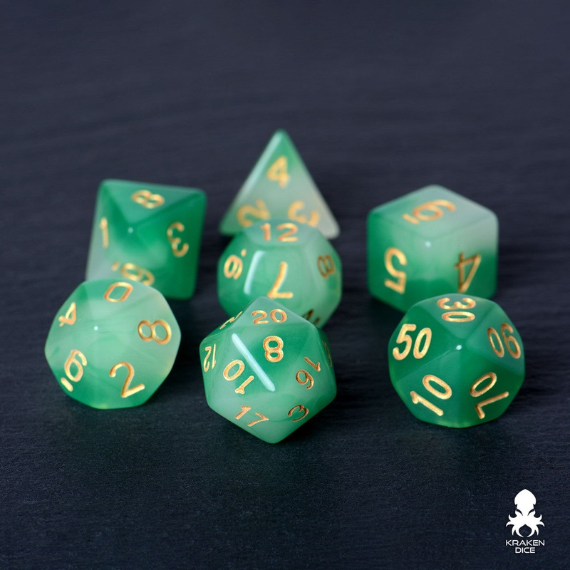 Green & White (Green Glow) Glow in the Dark Dice Set