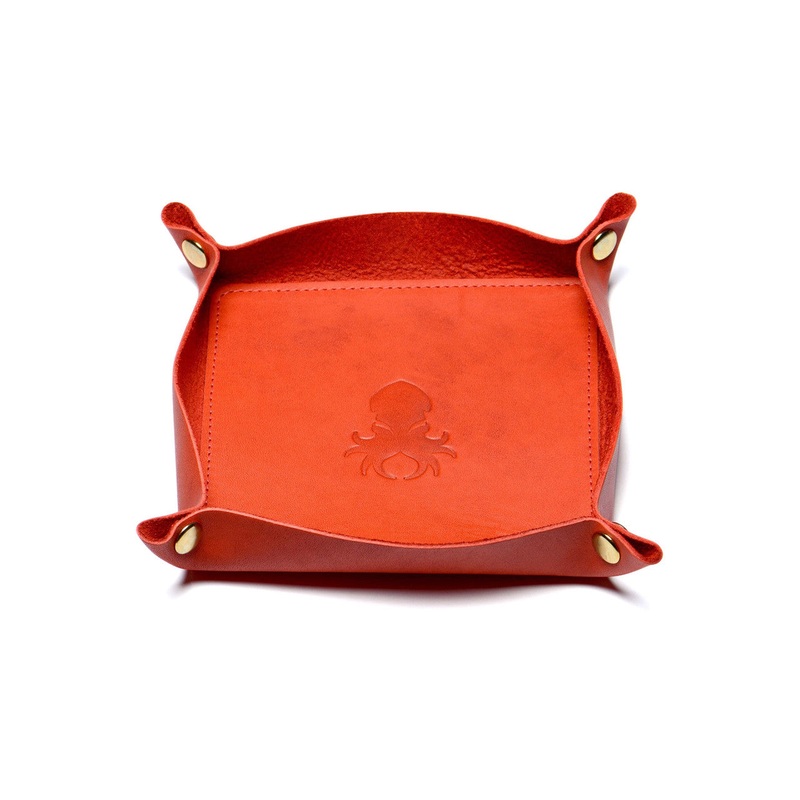 Leather Dice Tray In Blood Orange