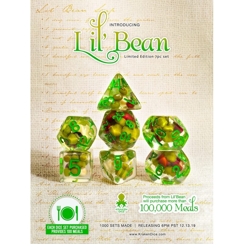 Lil' Bean 7pc RPG Dice Set with Green Ink