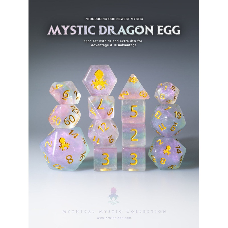 Mystic Dragon Egg 14pc Dice Set Inked in Gold