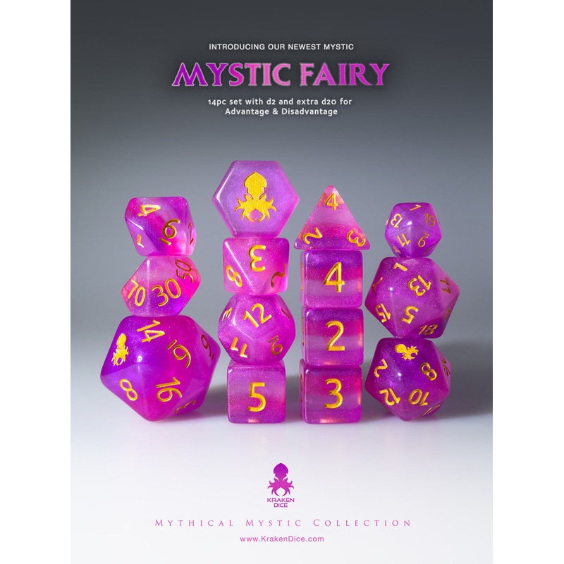 Mystic Fairy 14pc Dice Set Inked in Gold
