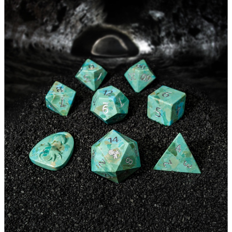 Natural Reconstituted Green Turquoise Semi-Precious 8pc Dice Set