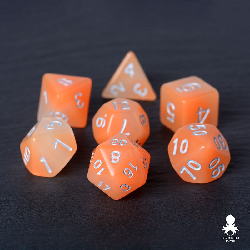 Orange & White (Green Glow) Glow in the Dark 7pc Dice Set