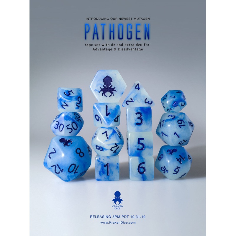 Pathogen 14pc Glow in the Dark Kraken Logo with Blue Ink for RPGs