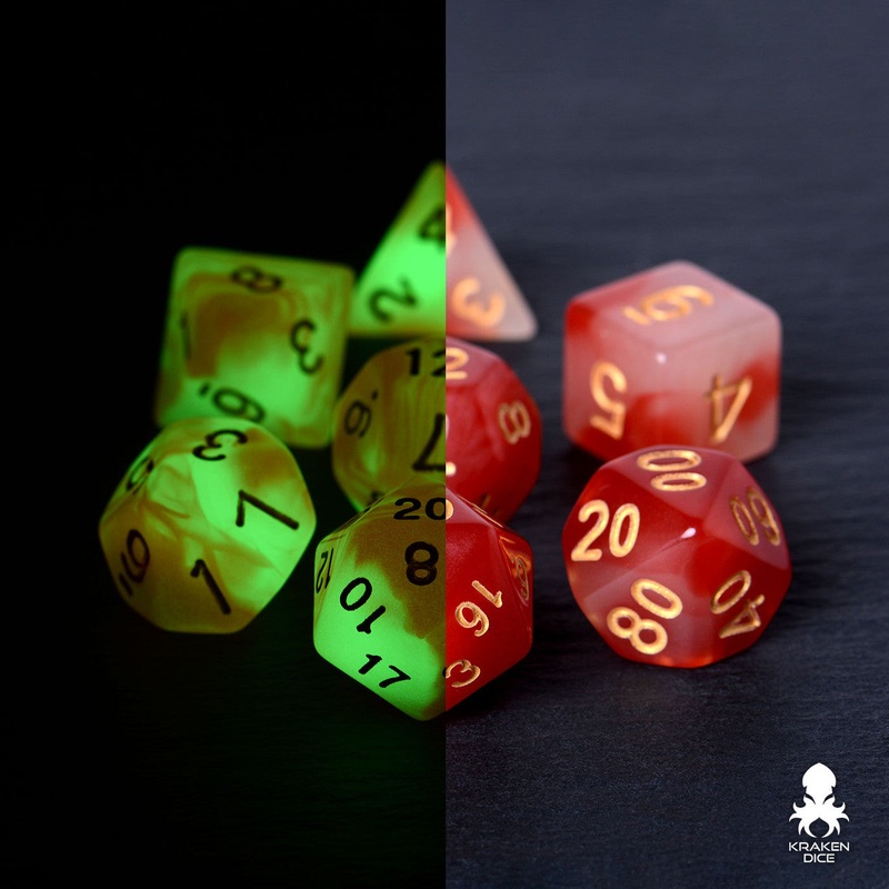Red  & White (Green Glow) Glow in the Dark Dice Set