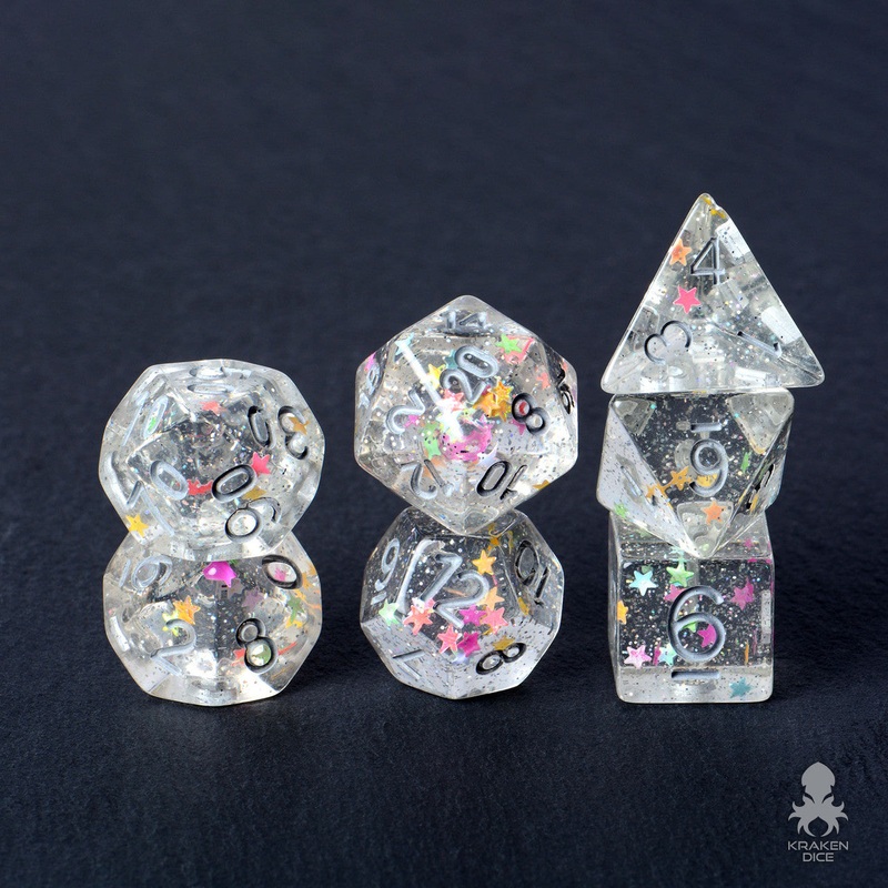 Starlight Wish with Neon Stars  7pc Polyhedral Dice Set