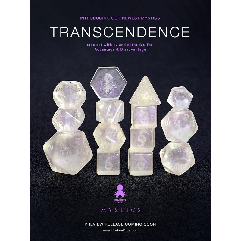Transcendence Naked Mystics 14pc Dice Set With Kraken Logo