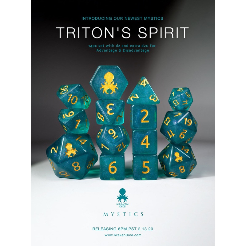Triton's Spirit 14pc Polyhedral Dice set with Gold Ink