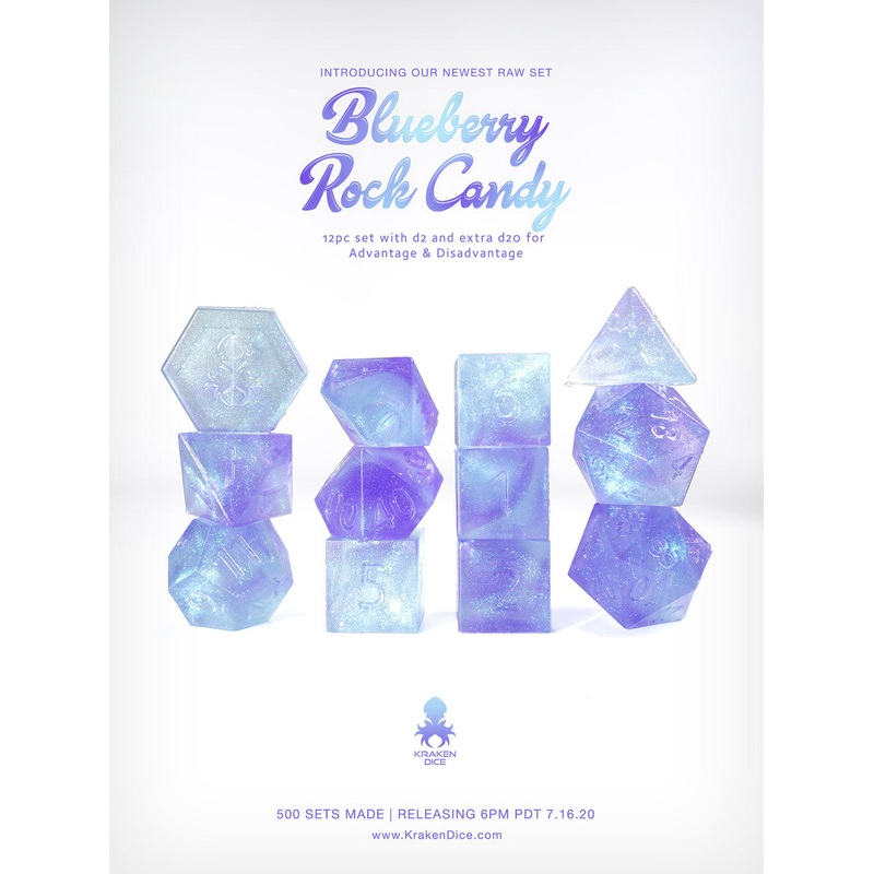 Kraken's Blueberry Rock Candy RAW 12pc Polyhedral Dice Set