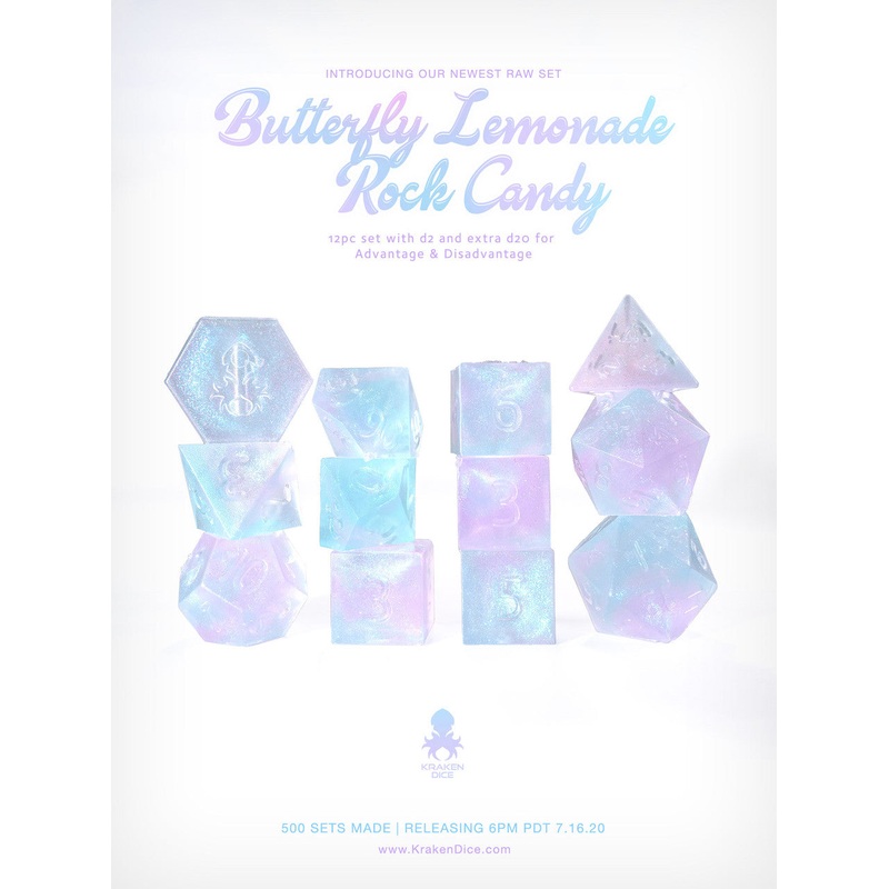 Kraken's Butterfly Lemonade Rock Candy RAW 12pc Polyhedral Dice Set