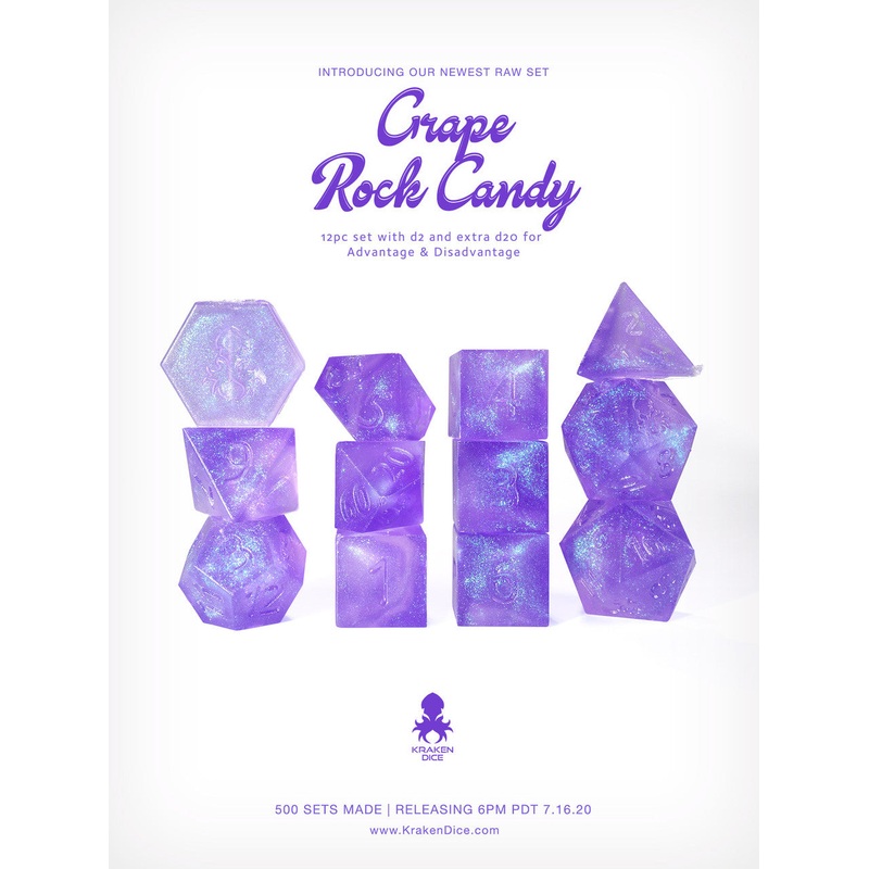 Kraken's Grape Rock Candy RAW 12pc Polyhedral Dice Set