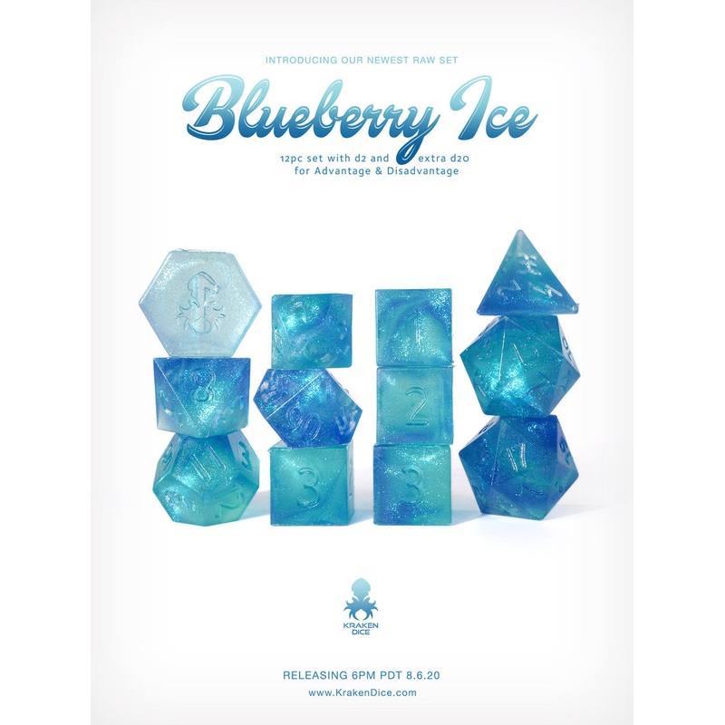 Kraken's RAW Blueberry Ice Rock Candy 12pc Polyhedral Dice Set